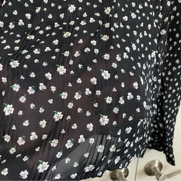 H&m black floral sheer blouse open sleeves size 6 - Picture 6 of 7